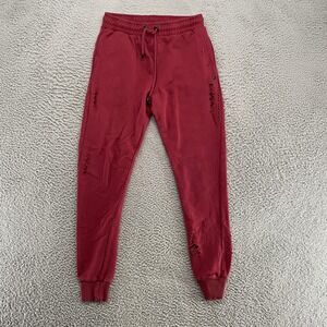 Criminal Damage Joggers Mens Medium Red Distressed Cotton Sweatpants‎ Lounge